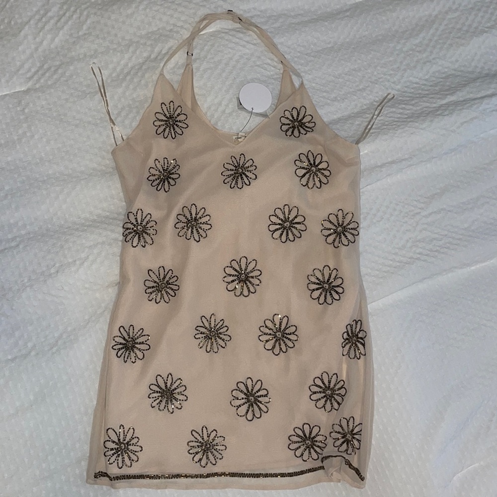 Mini Beaded Creme Dress